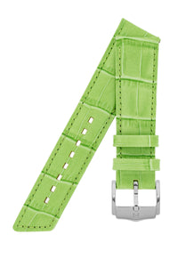 Hirsch PRINCESS Alligator Embossed Leather Watch Strap in LIGHT GREEN - Pewter & Black