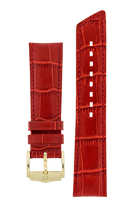 Hirsch PRINCESS Alligator Embossed Leather Watch Strap in RED - Pewter & Black