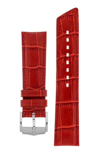 Hirsch PRINCESS Alligator Embossed Leather Watch Strap in RED - Pewter & Black