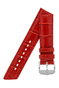 Hirsch PRINCESS Alligator Embossed Leather Watch Strap in RED - Pewter & Black