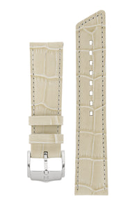 Hirsch PRINCESS Alligator Embossed Leather Watch Strap in BEIGE - Pewter & Black