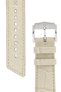 Hirsch PRINCESS Alligator Embossed Leather Watch Strap in BEIGE - Pewter & Black