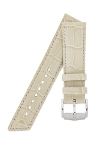 Hirsch PRINCESS Alligator Embossed Leather Watch Strap in BEIGE - Pewter & Black