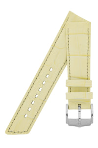 Hirsch PRINCESS Alligator Embossed Leather Watch Strap in FRENCH VANILLA - Pewter & Black