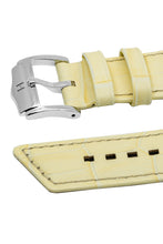 Load image into Gallery viewer, Hirsch PRINCESS Alligator Embossed Leather Watch Strap in FRENCH VANILLA - Pewter &amp; Black