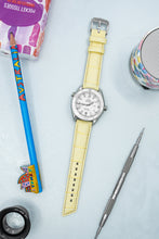 Load image into Gallery viewer, Hirsch PRINCESS Alligator Embossed Leather Watch Strap in FRENCH VANILLA - Pewter &amp; Black