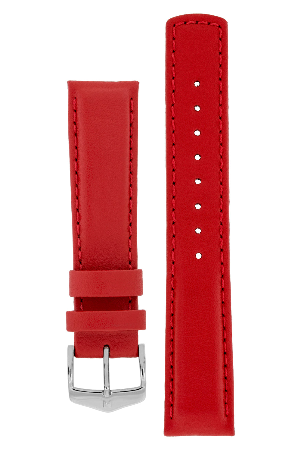 Hirsch Rrunner Water-Resistant Calf Leather Watch Strap in Red (with Polished Silver Steel H-Classic Buckle)