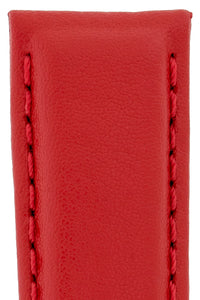 Hirsch Rrunner Water-Resistant Calf Leather Watch Strap in Red (Close-Up Texture Detail)
