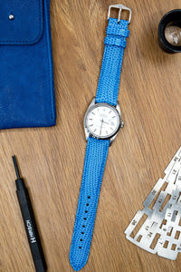 Hirsch Rainbow Lizard-Embossed Leather Watch Strap in Royal Blue (Promo Photo)