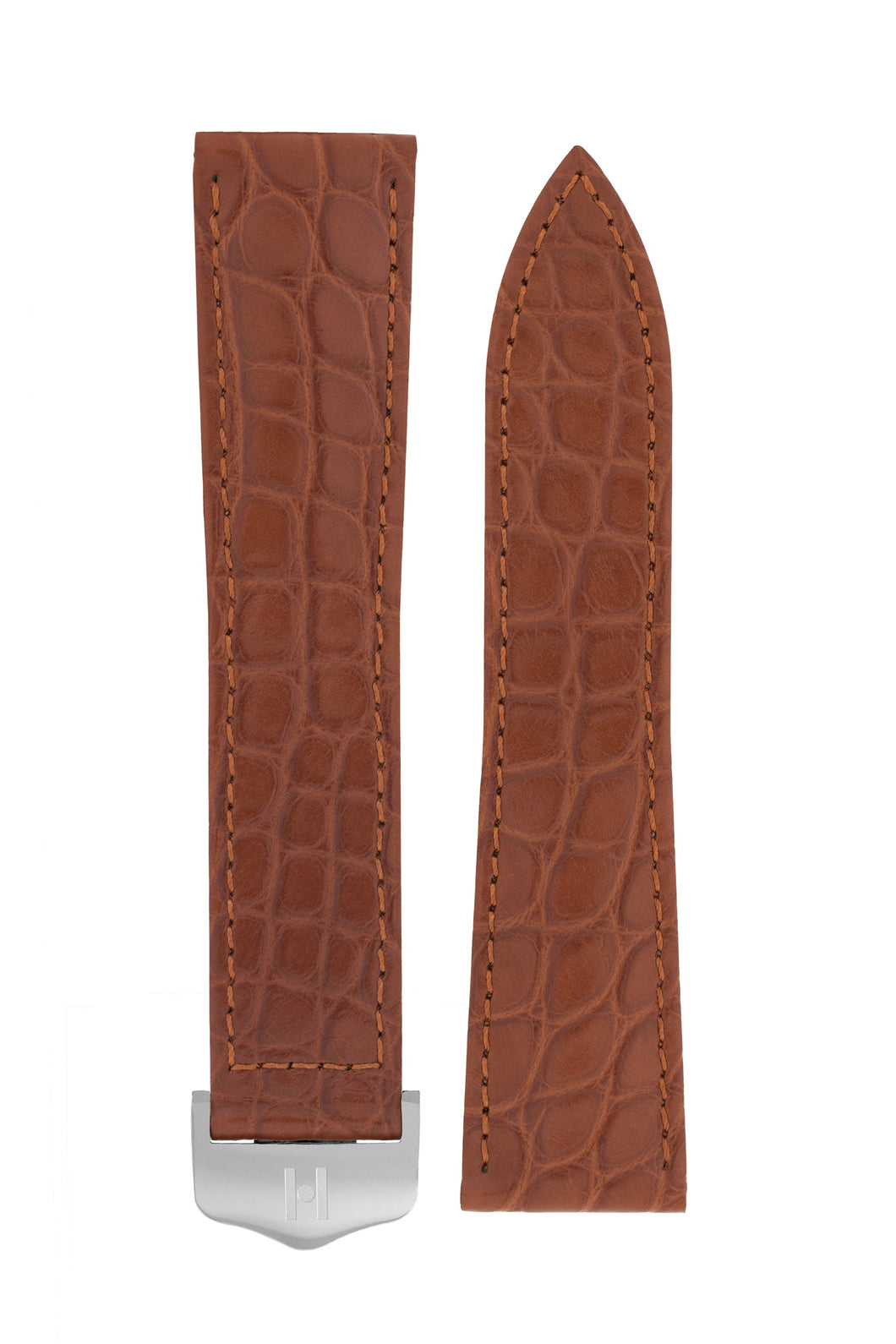 Hirsch Savoir Alligator Flank Single Fold Deployment Watch Strap in Gold Brown (with Stainless Steel Hirsch Magic Deployment Clasp)