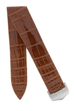 Load image into Gallery viewer, Hirsch Savoir Alligator Single Fold Deployment Watch Strap in Shiny Gold Brown