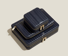 Load image into Gallery viewer, MARIA Medium Zip Case - NAVY BLUE - Pewter &amp; Black