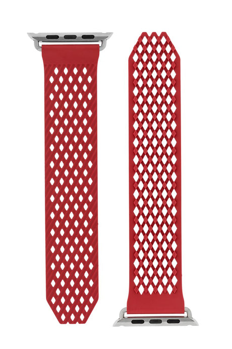 Noomoon LABB Interlocking Watch Strap for Apple Watch in RED with SILVER Hardwar - Pewter & Black