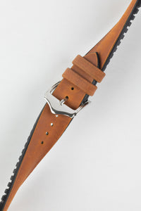 Pebro HYBRID Rubber & Leather Watch Strap in GOLD BROWN 20 mm 22 mm