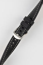 Load image into Gallery viewer, Rios1931 OXFORD Flat-Padded Vintage Leather Watch Strap BLACK &amp; ARD buckle 24 mm