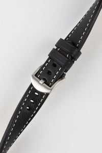 Rios1931 OXFORD Flat-Padded Vintage Leather Watch Strap BLACK & ARD buckle 24 mm