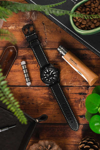 Rios1931 OXFORD Flat-Padded Vintage Leather Watch Strap BLACK & ARD buckle 24 mm