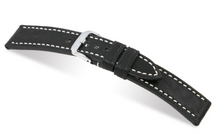 Load image into Gallery viewer, Rios1931 OXFORD Flat-Padded Vintage Leather Watch Strap BLACK &amp; ARD buckle 24 mm