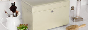 LONDON Medium Jewellery Box & Travel Case - Cream Leather - Pewter & Black