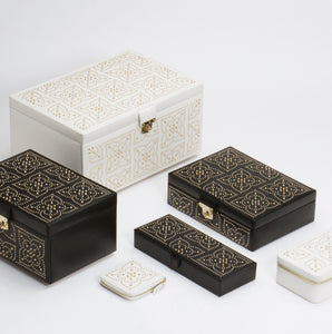 MARRAKESH Flat Jewellery Box - CREAM - Pewter & Black
