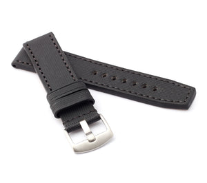 Marino NYTECH : Fabric & Leather Watch Strap BLACK 24mm, 26mm