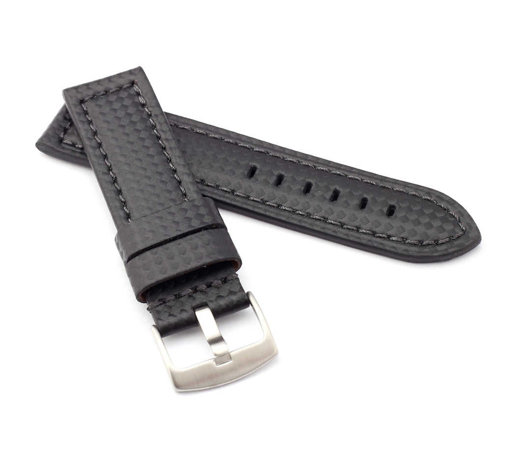 Firenze Parallel: Carbon Embossed Calf Leather Watch Strap BLACK for Panerai