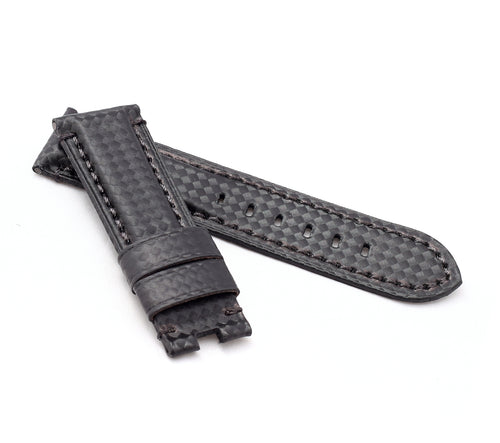 Firenze Deployment : Carbon Embossed Calf Leather Watch Strap BLACK  for Panerai