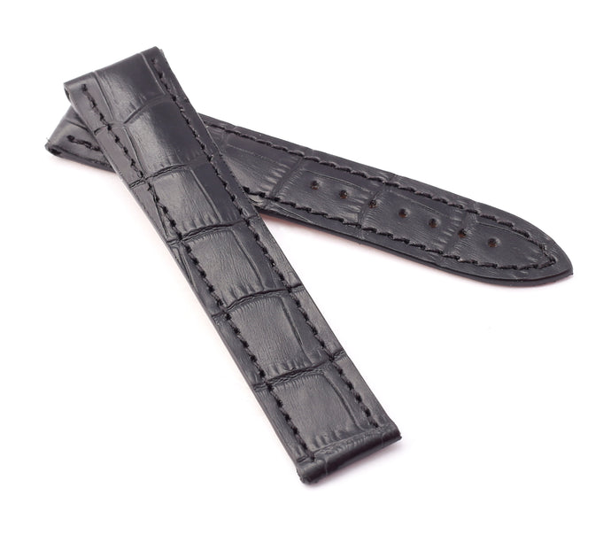 Marino Deployment : Alligator-Embossed Leather Watch Strap BLACK 20mm 22mm