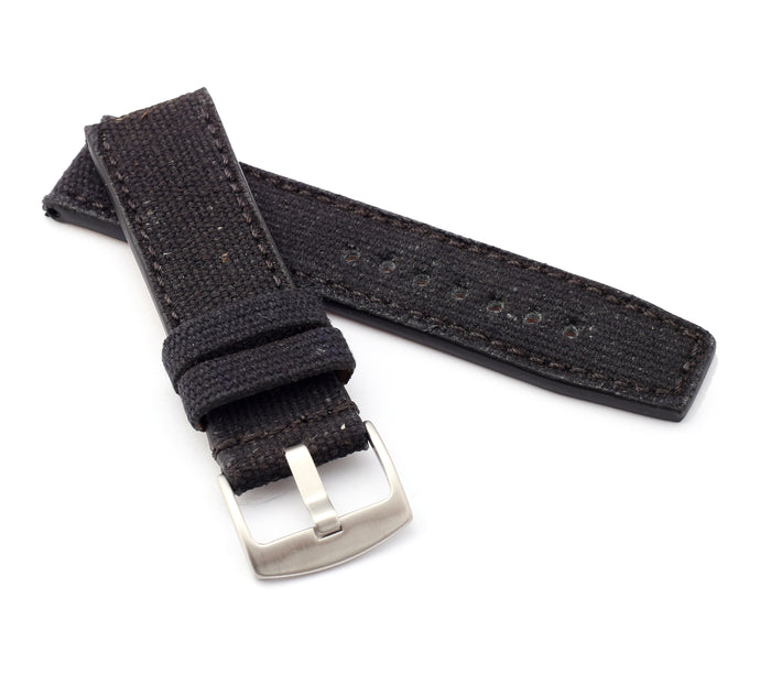 Marino Parallel : Canvas & Leather Watch Strap BLACK 24mm, 26mm