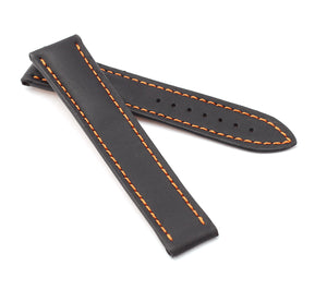 Marino Deployment : Saddle Leather Watch Strap BLACK / ORANGE 20mm 22mm