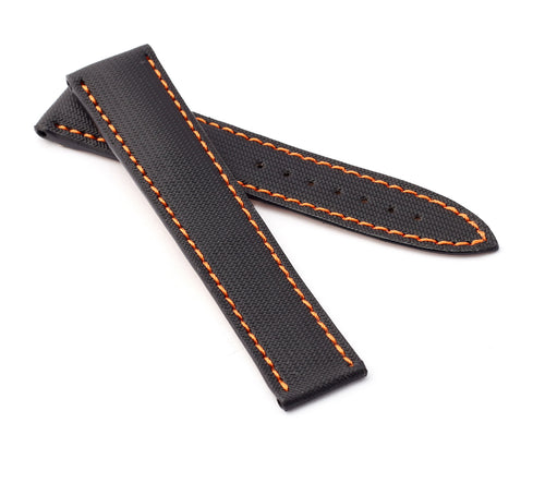 Marino Deployment : Omega Nytech Leather Watch Strap BLACK / ORANGE 20mm & 22mm
