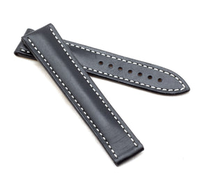 Marino Deployment : Saddle Leather Watch Strap BLACK / WHITE 20mm 22mm
