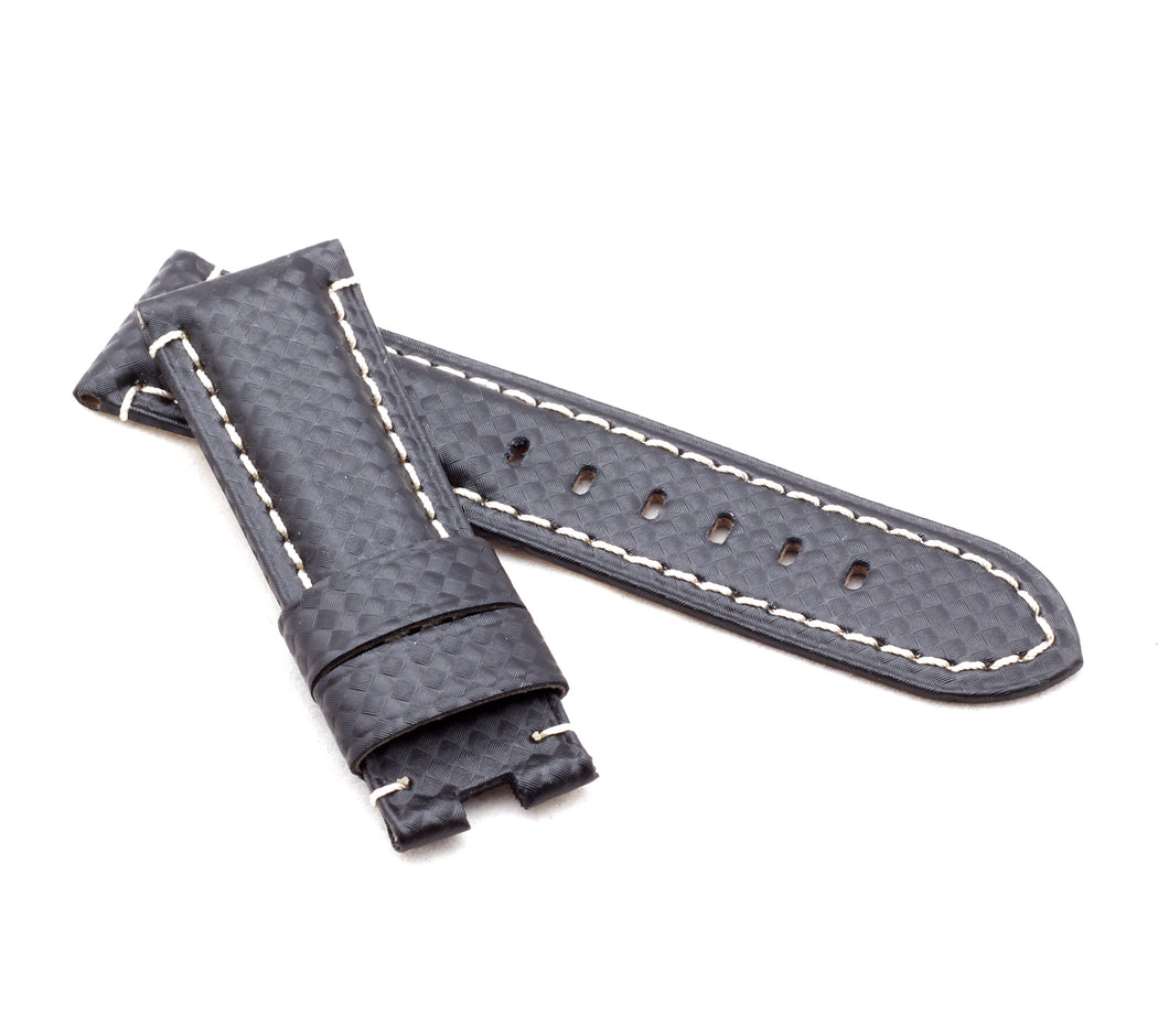 Firenze Deployment: Carbon Embossed Leather Watch Strap BLACK / WHITE  Panerai