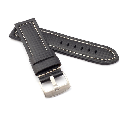 Firenze Parallel: Carbon Embossed Calf Leather Watch Strap BLACK / WHITE