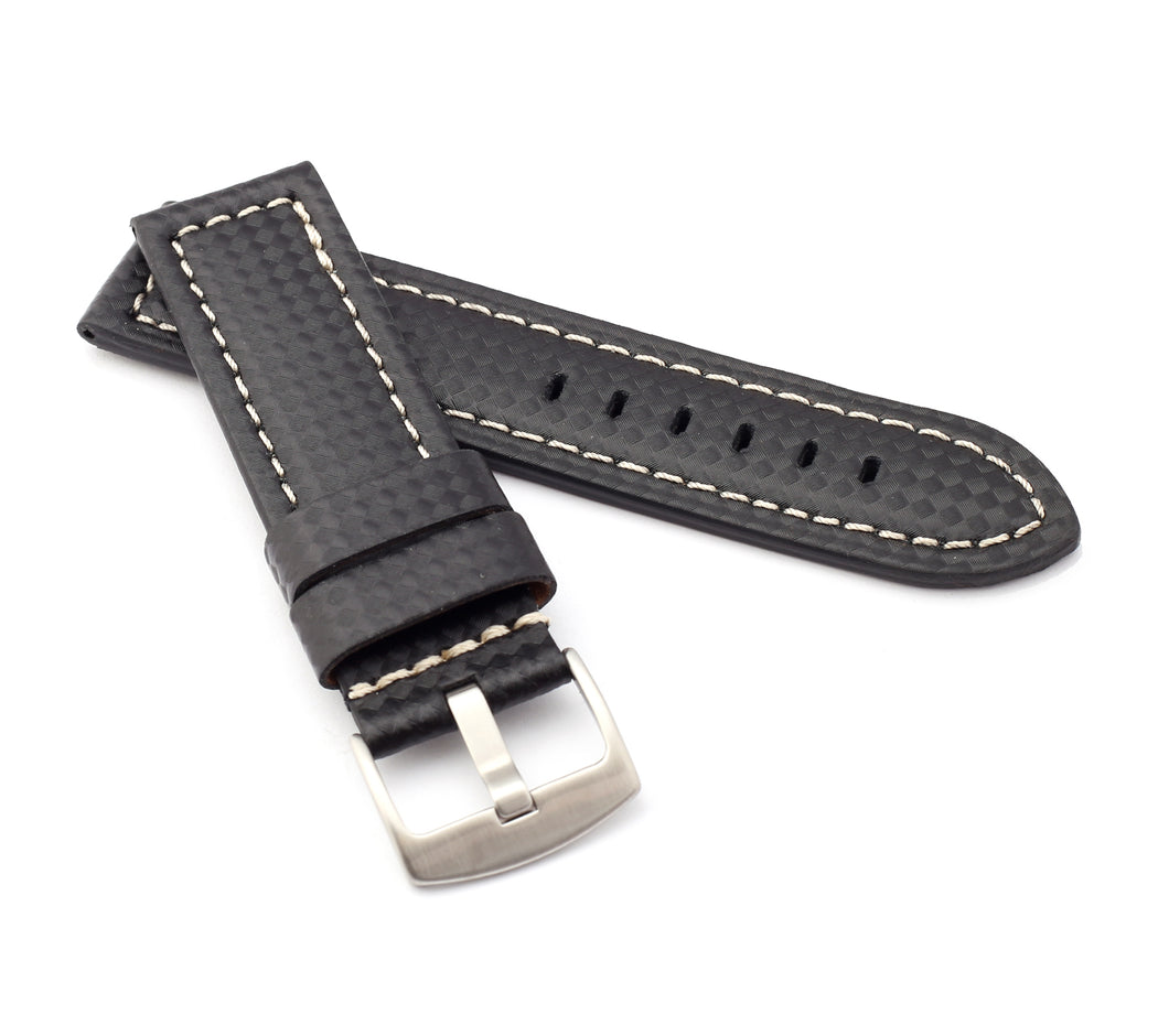 Firenze Parallel: Carbon Embossed Calf Leather Watch Strap BLACK / WHITE for Pan