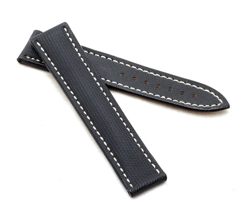Marino Deployment : Nylon & Leather Watch Strap BLACK / WHITE  20mm 22mm