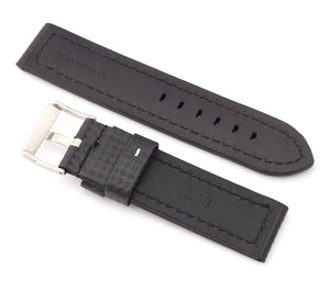Firenze Parallel: Carbon Embossed Calf Leather Watch Strap BLACK / WHITE