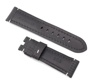 Firenze Deployment: Carbon Embossed Leather Watch Strap BLACK / WHITE  Panerai