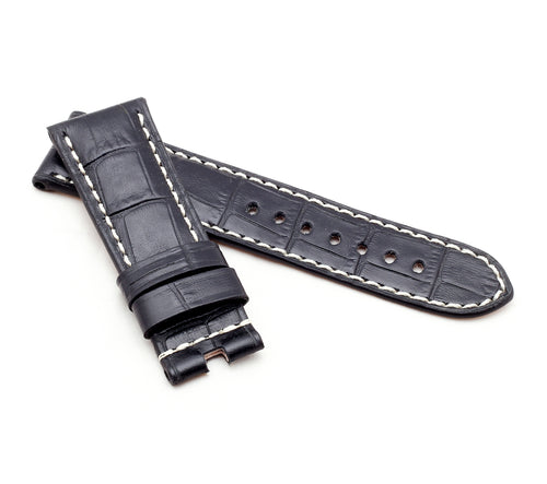 Marino Deployment : Alligator-Embossed Saddle Leather Watch Strap BLACK