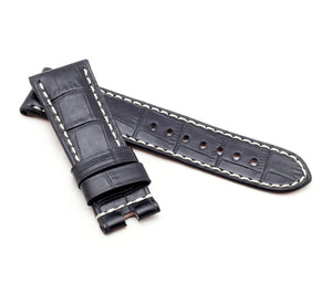 Marino Deployment : Alligator-Embossed Saddle Leather Watch Strap BLACK 24mm