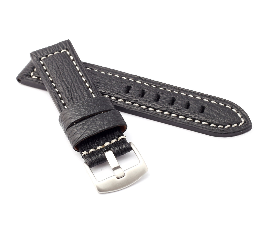 Firenze Parallel : Shark Leather Watch Strap BLACK  24 mm - Pewter & Black
