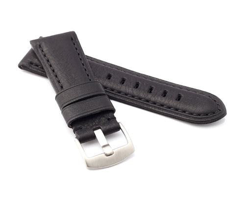 Firenze : Vintage Calf Leather Watch Strap BLACK for Panerai - Pewter & Black