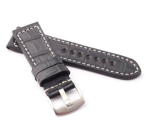 Marino : Alligator-Embossed Saddle Leather Watch Strap BLACK 24mm, 26mm