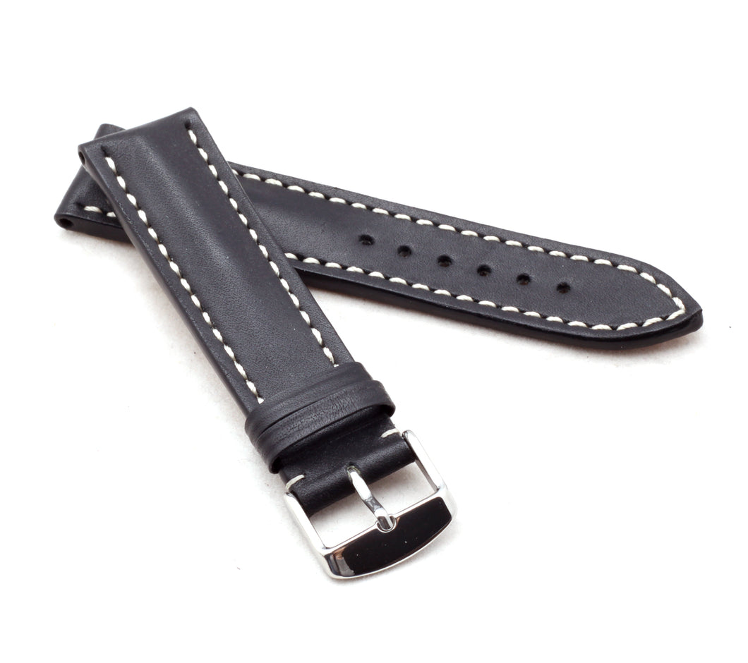 Marino : Premium Saddle Leather Watch Strap BLACK 20 mm