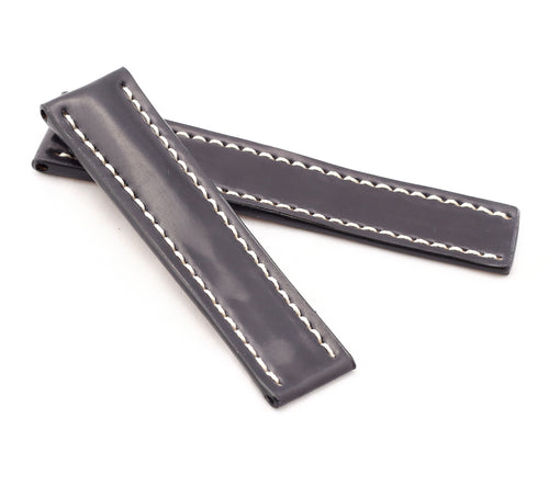 Marino : SHELL CORDOVAN Watch Strap for Folding Clasp BLACK