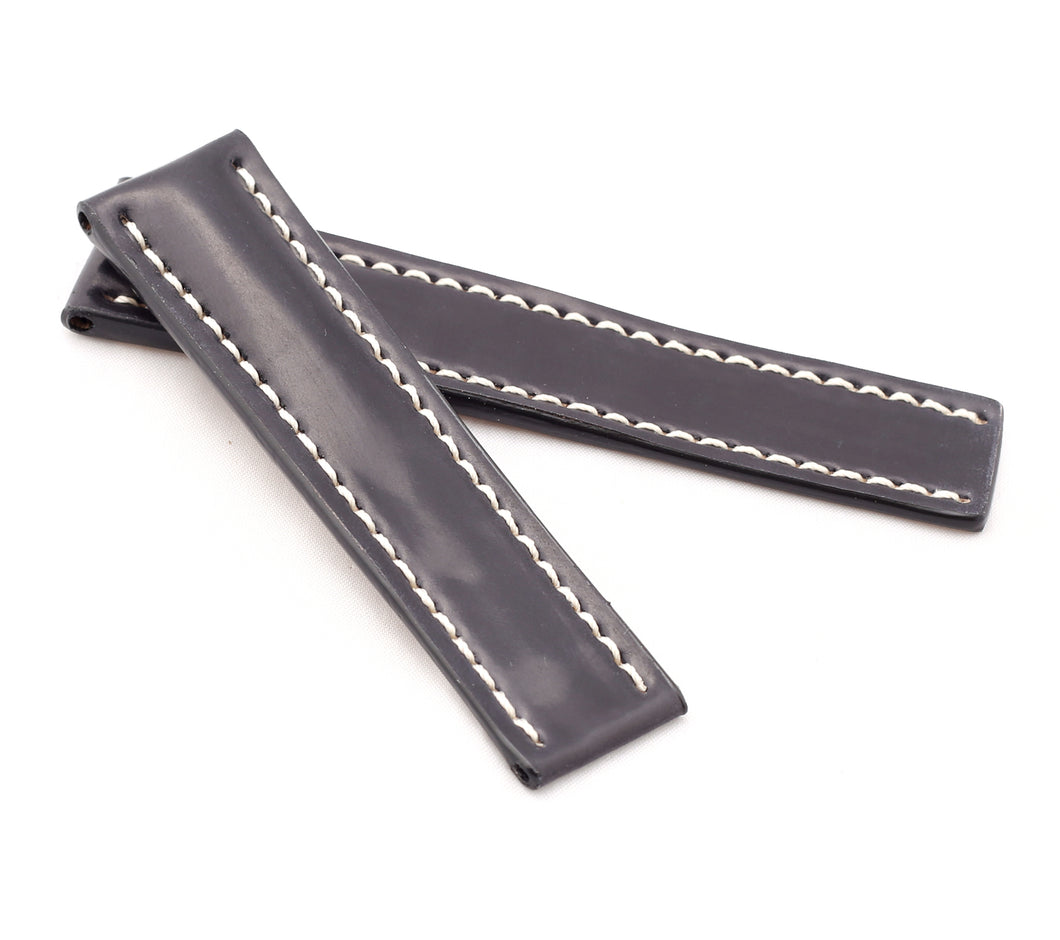 Marino : SHELL CORDOVAN Watch Strap for Folding Clasp BLACK