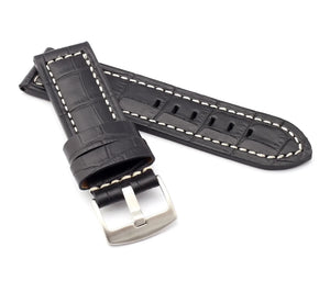 Firenze : Alligator-Embossed Leather Watch Strap BLUE 24 MM
