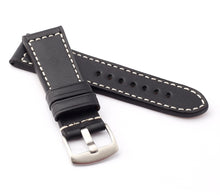 Load image into Gallery viewer, Marino : Premium Calf Saddle Leather Watch Strap BLACK 24mm