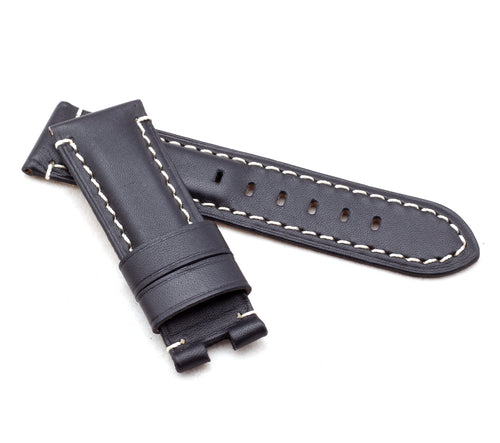 Classic Deployment  : Calf Leather Watch Strap BLACK 24mm for Panerai - Pewter & Black