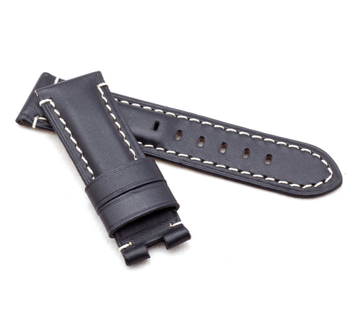 Classic Deployment  : Calf Leather Watch Strap BLACK 24mm for Panerai